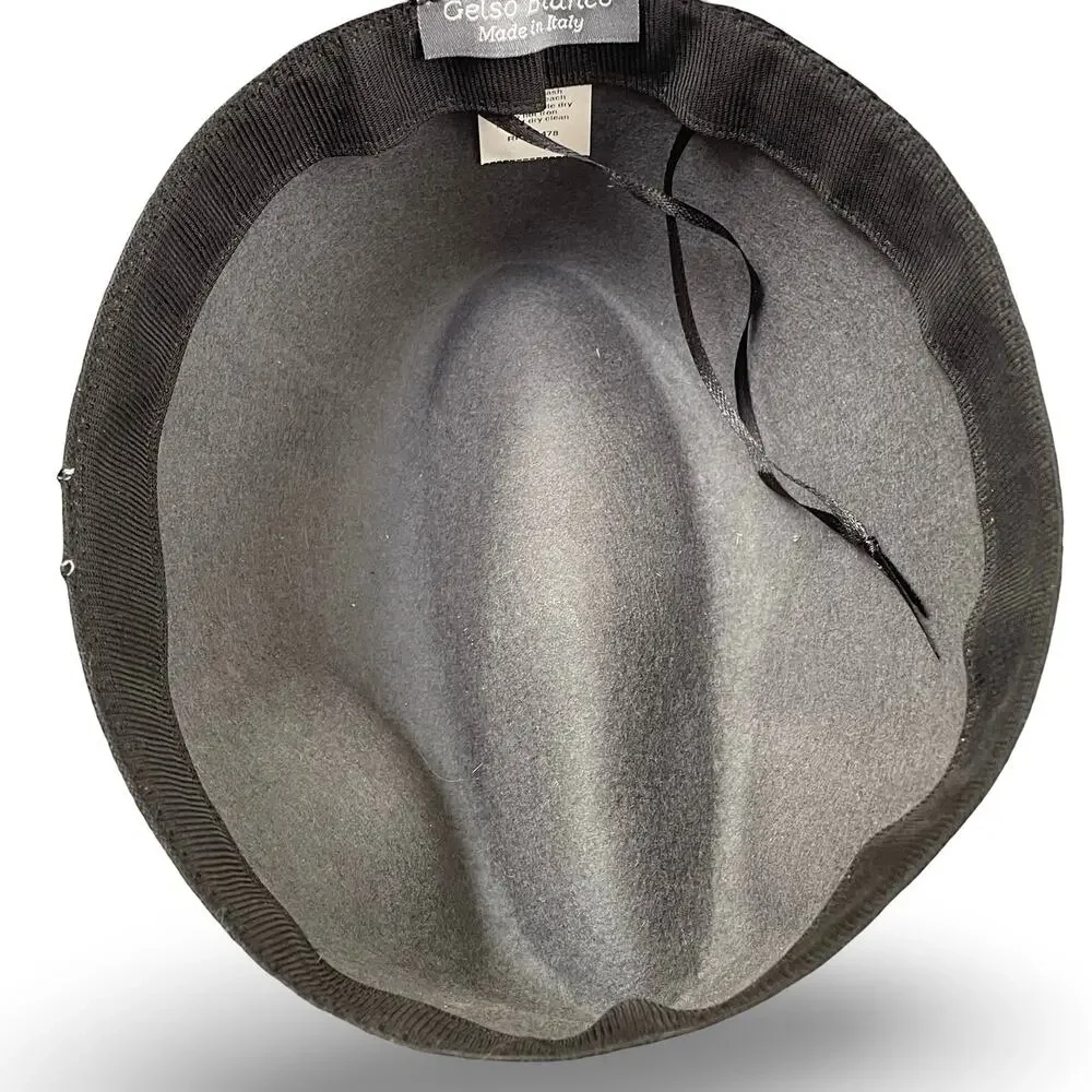 Gelso Bianco Italy Fedora Hat Gray 100% Wool NWT Chain Link Trim Made in Italy